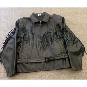 JUST JOSHUA Women's Small Black Leather Fringe/Biker‎ Jacket